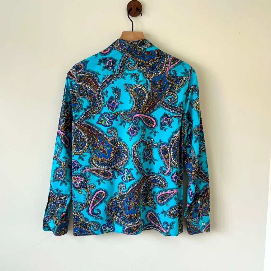 TALBOTS Blue Paisley Button Down Collared Cotton Shirt Womens Small - Image 4