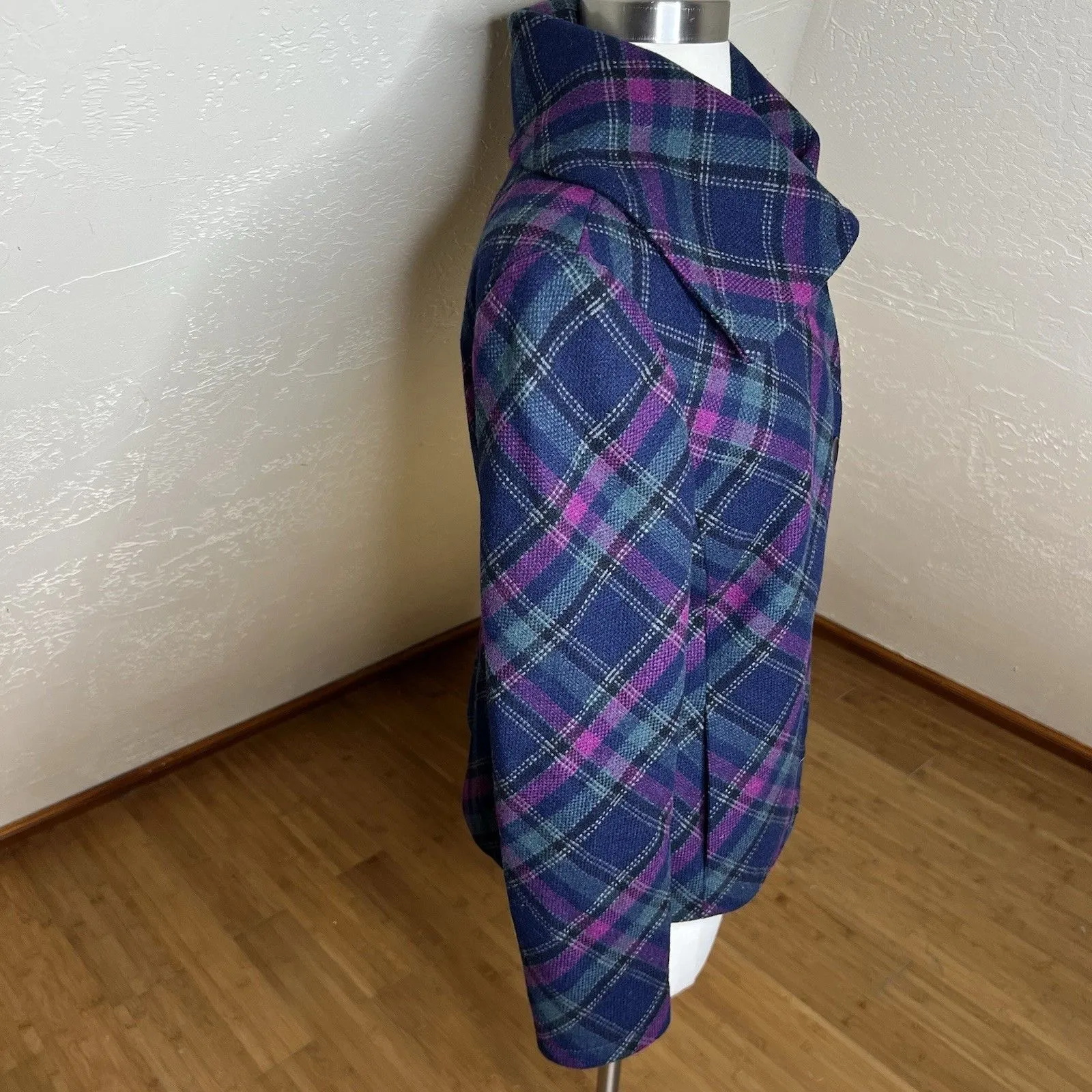 Talbots Pea Coat Womens 8 Plaid Wool Multicolor Shawl Collar Button Front Twee - Image 10