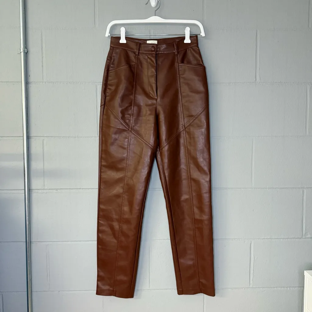 Wilfred Aritzia Rebel Vegan Leather Pants in Cognac Women’s Size 2 Faux Leather Brown - Image 3