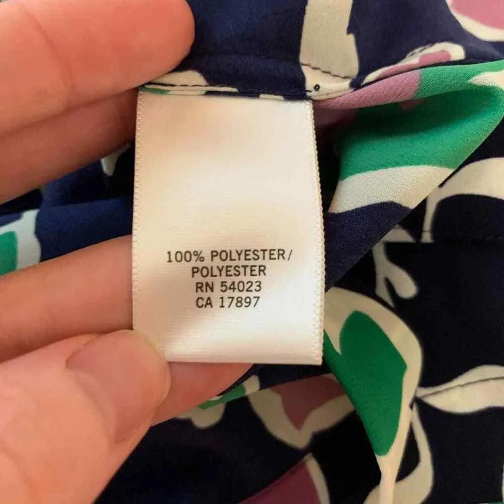 Banana Republic Floral Blouse Womens Small Navy Green 3/4 Sleeve Button Back Top - Image 6