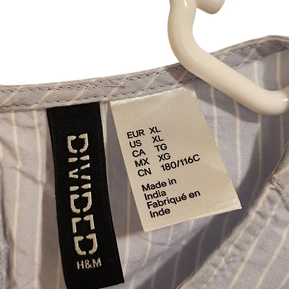 H&M Divided Blue Striped Long Puff Sleeve Tie - Image 3