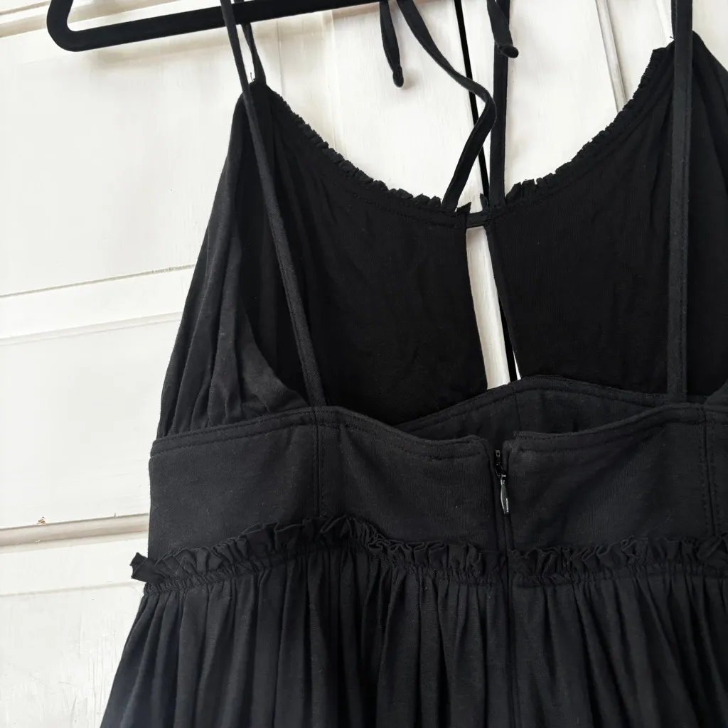 Ulla‎ Johnson Freya Cutout Cotton Jersey Dress Midi Black Tie-Neck Size 4 Small - Image 14