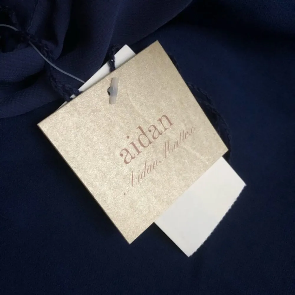 Aidan Mattox Dress 0 NWT Flounce Chiffon Crepe Maxi Slit Navy Blue Wedding Party - Image 9