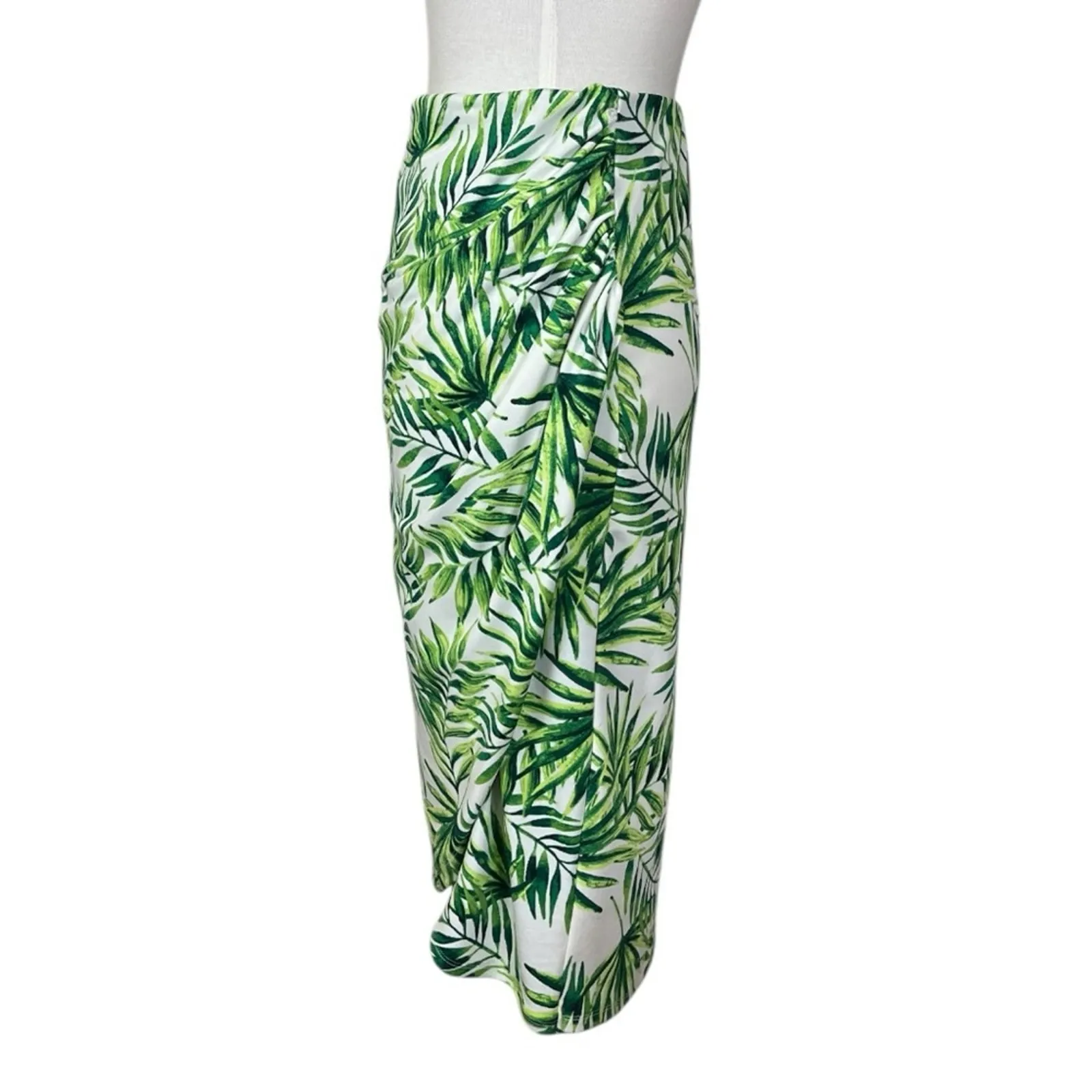Marc New York Faux Wrap Skirt White Green Tropical Leaf Print Women’s Size Large - Image 4