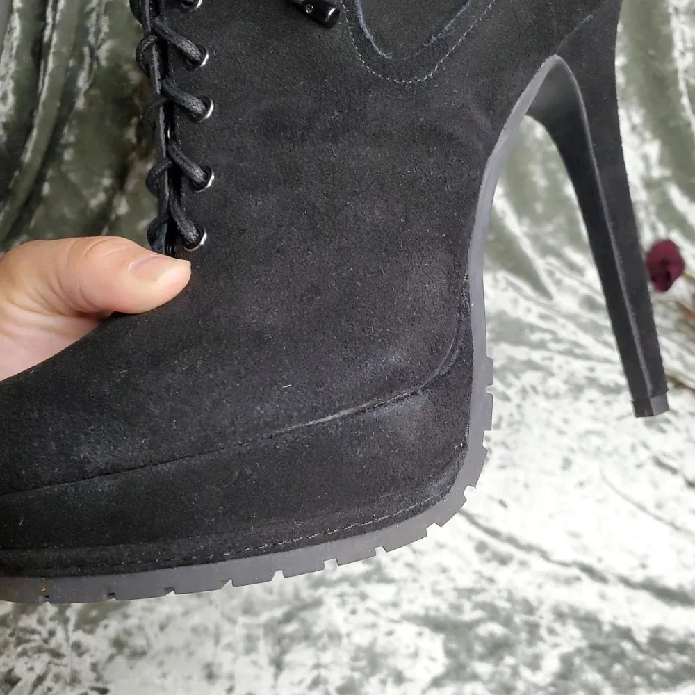 Aldo Black Suede Lace Up Heel Booties - Image 7