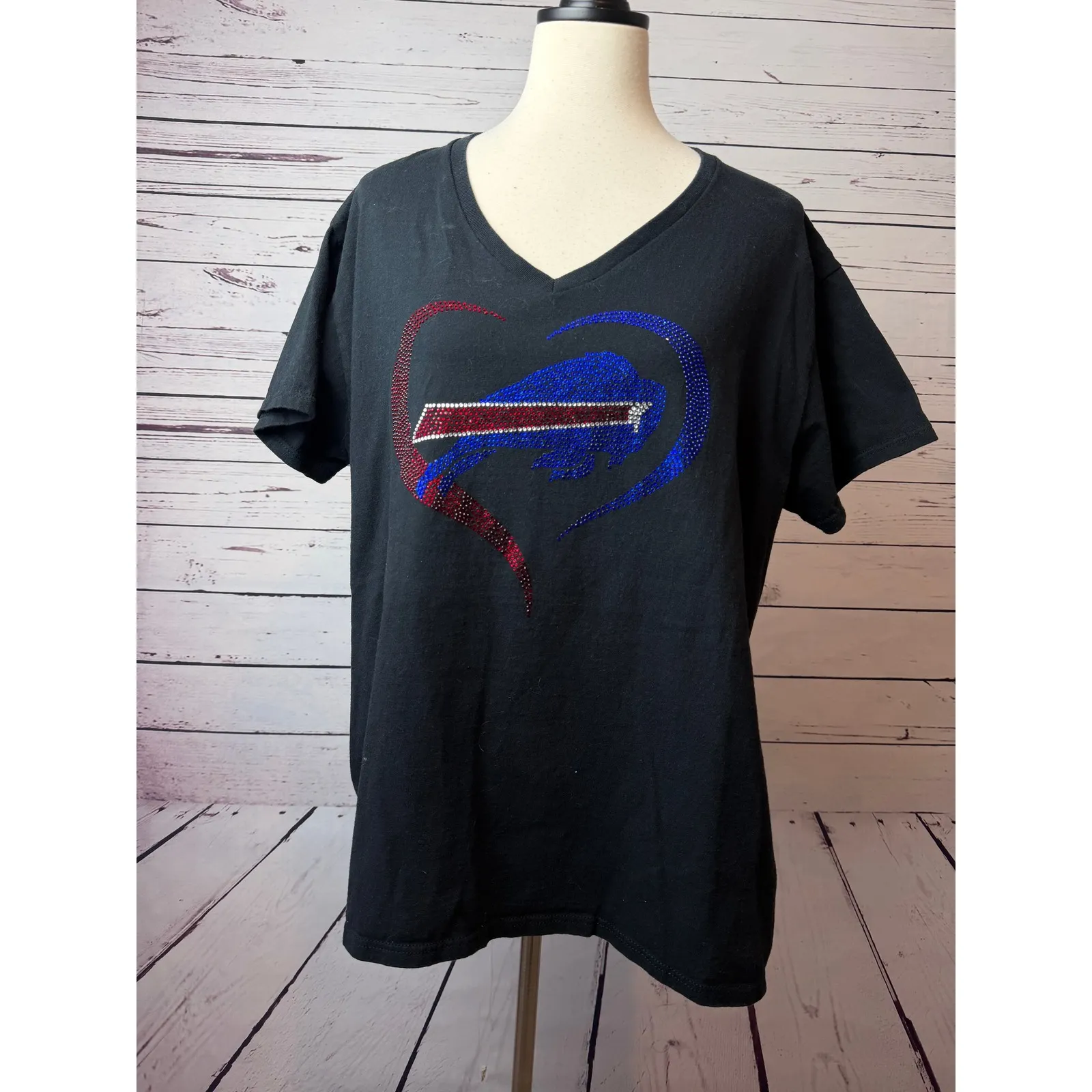 Buffalo Bills Rhinestone tee Shirt Plus size 3XL 3X XXXL Black T-Shirt Womens - Image 7