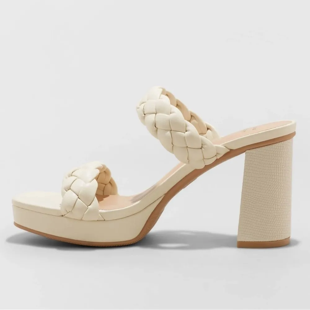 A New Day Braided Strap Heeled Sandals 11 Vegan Platform shoes Cream - Image 3