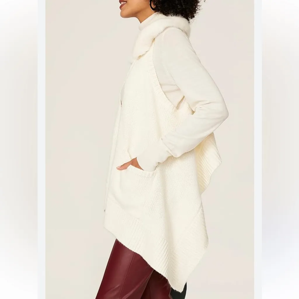 KF/KaufmanFranco Faux Fur Collar Cardigan Vest Size L - Image 2