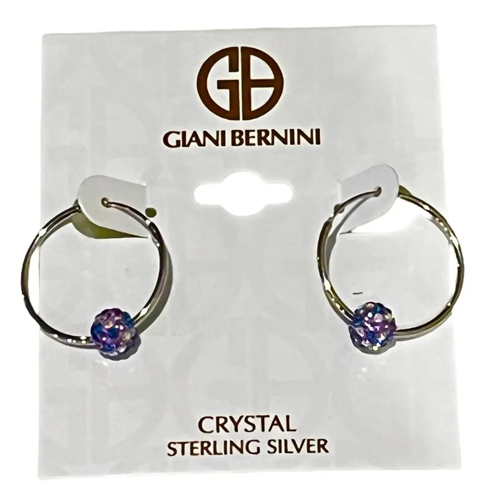 NEW Giani Bernini HOOP EARRINGS Aurora Borealis Crystal Ball Sterling Silver - Image 5