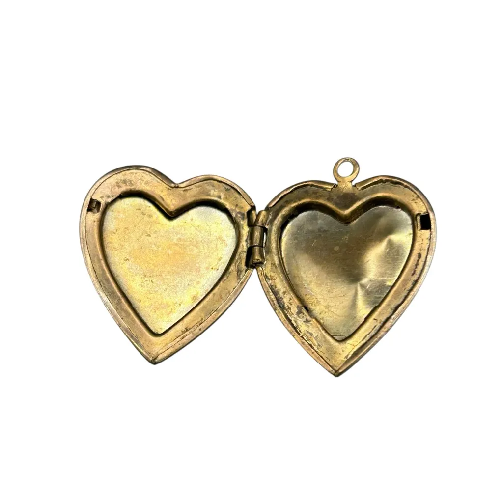 Vintage Mother of Pearl Heart Locket Pendant Hand Painted Floral - Image 2