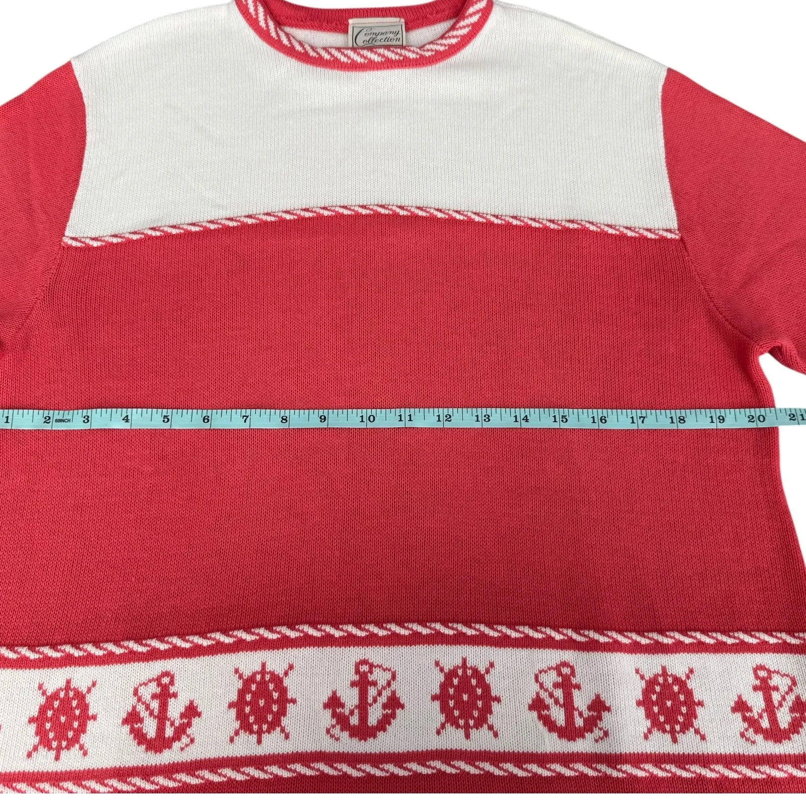 Vintage Company Collection Pink Nautical Anchors & Ships Wheel Knit Top‎ Size XL White - Image 7