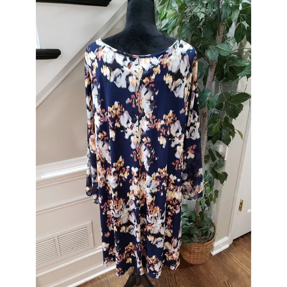 Est 1946 Women's Blue Tie Dye Long Sleeve Round Neck Pullover Shift Dress 18/20W - Image 8