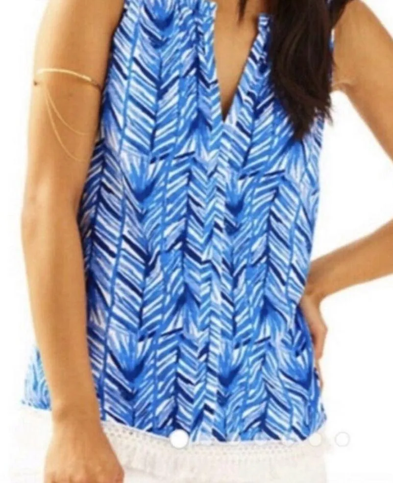 Lilly Pulitzer Lapis Blue White Costa Verde Kipper Fringe Top XS WORN ONCE RARE - Image 8