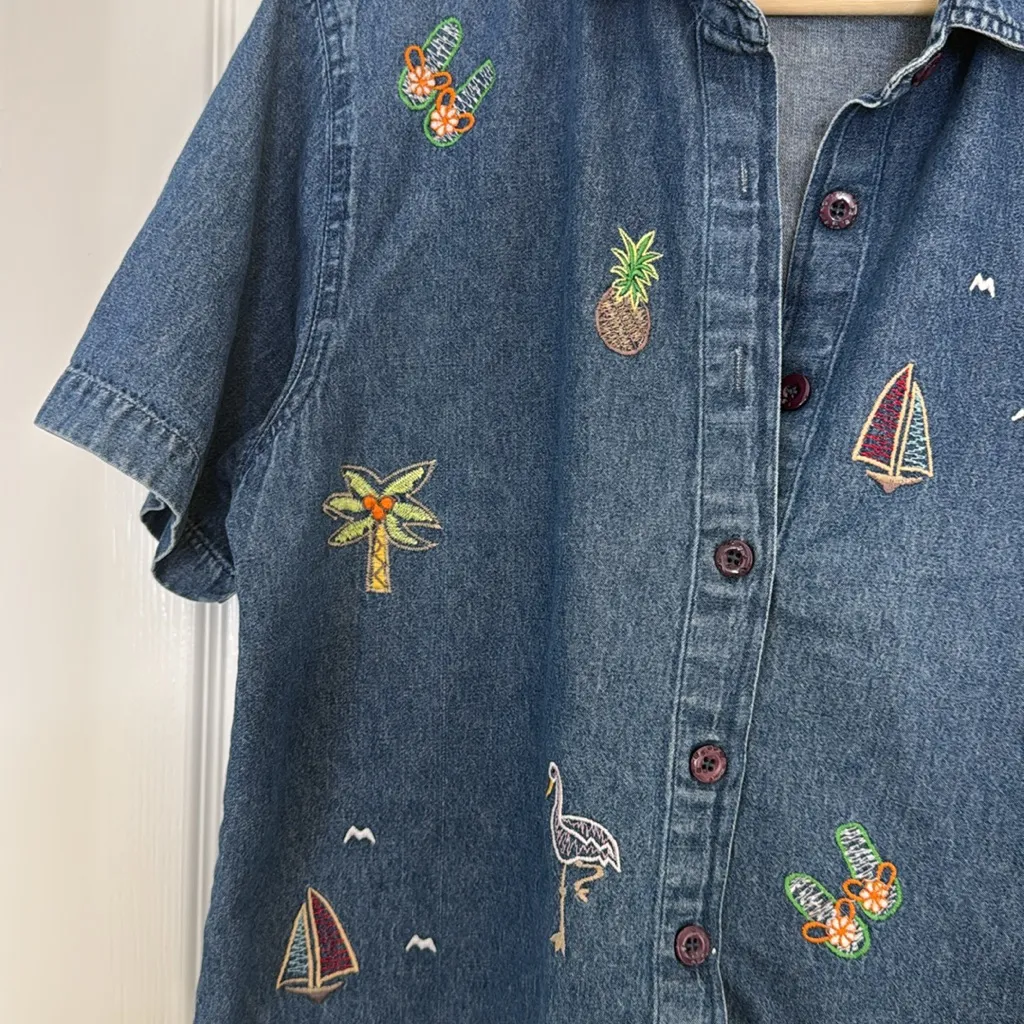 Vintage sailboat embroidered denim button down Blue Size L - Image 5