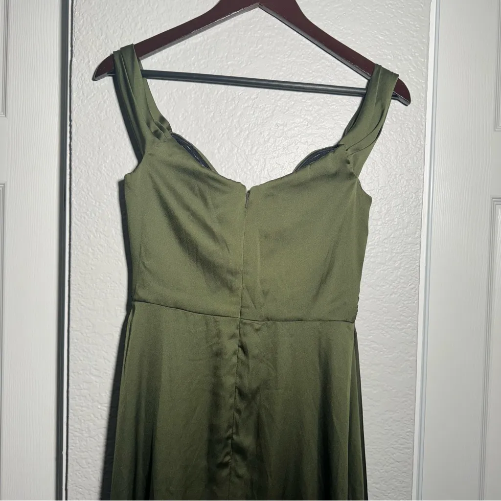 Dessy Collection • Formal Gown • Olive Green • 2R • Off Shoulder • Bridesmaid Size 2 - Image 5