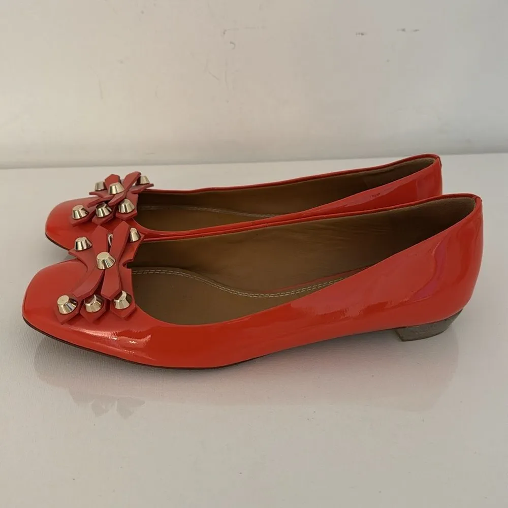 Tory Burch Aurora Flat Patent Leather Poppy Red Embellished Loafers Shoes Size 8 - Image 5