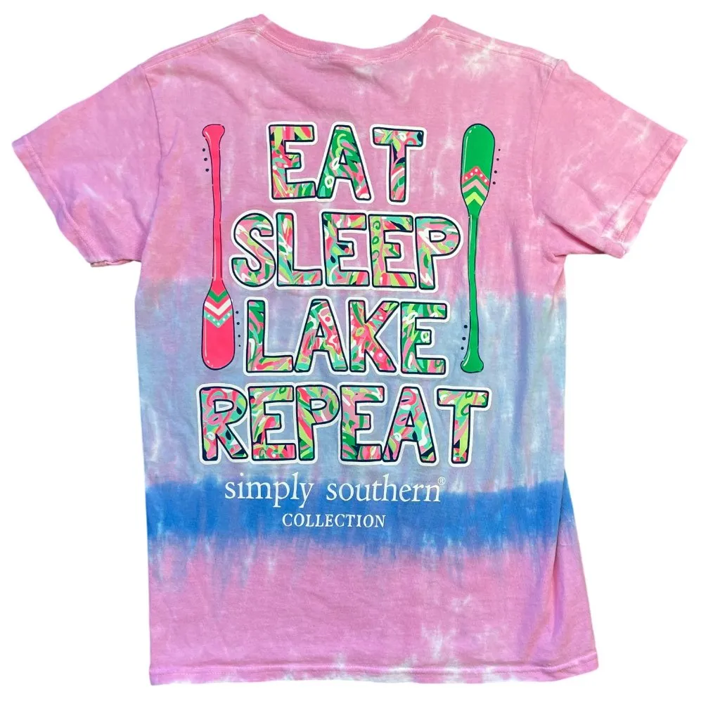 Simply Southern Eat Sleep‎ Lake Repeat Graphic Knit Tee Women's Small Cotton - Image 2
