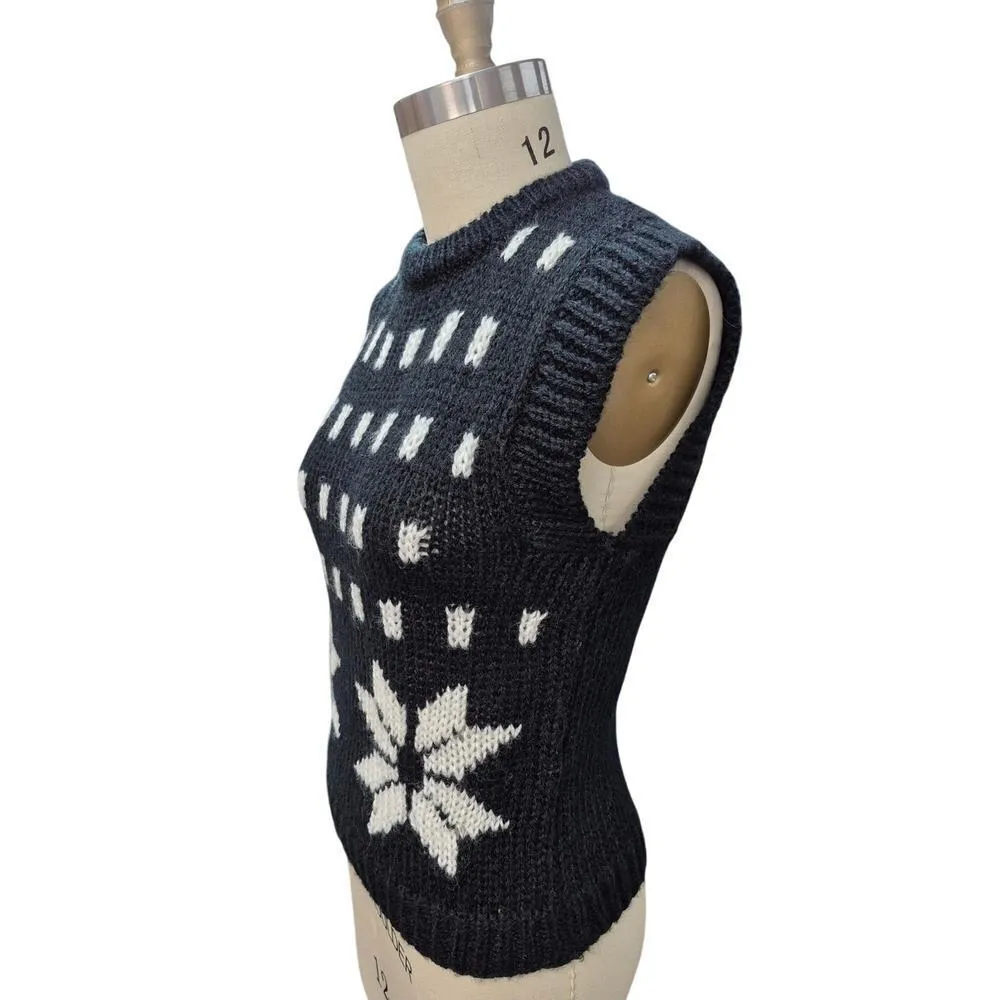 Vtg y2K 90s Cristina's Black Sweater Vest Snow Flake Winter Themed Women S/M - Image 2