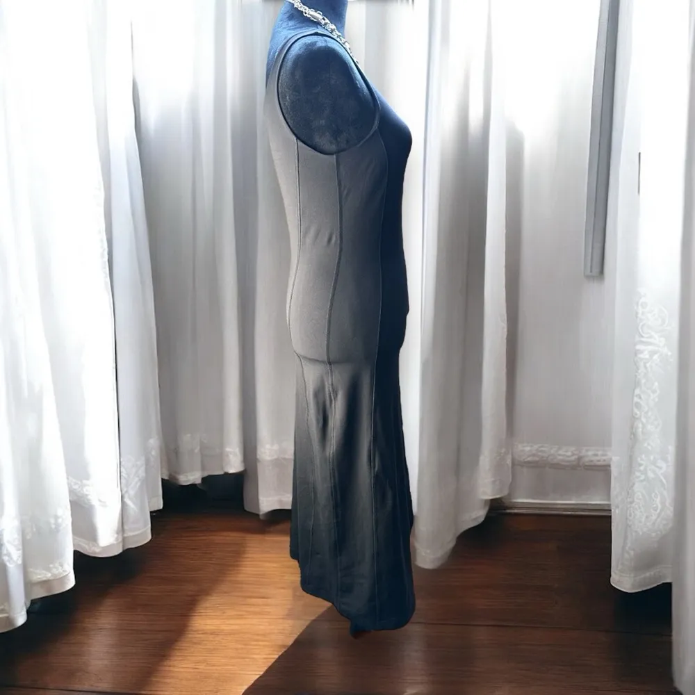 Mono B Athletic Tank Dress Black Medium Shelf Bra Midi Body Con Square Neck Slit - Image 3