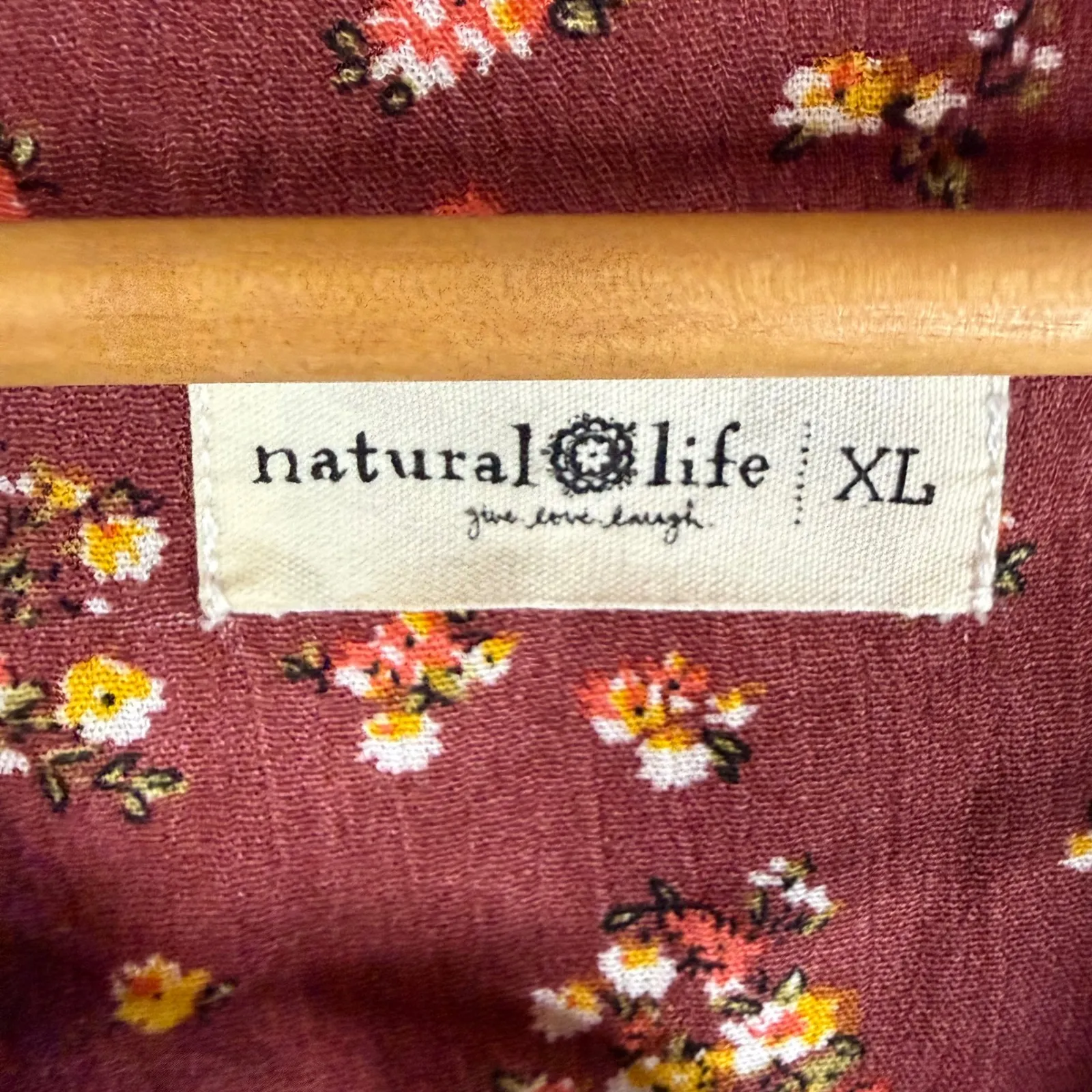 Natural Life Burgundy Floral Print Maxi Dress Tie Neck Long Sleeve Womens XL - Image 2