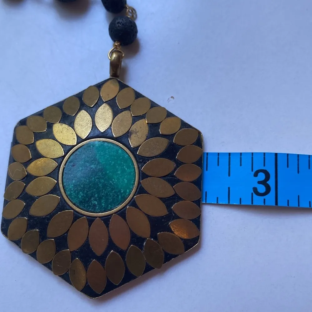 Soft Surroundings Maj Necklace Malachite Hexagon‎ Pendant Statement Medallion - Image 9