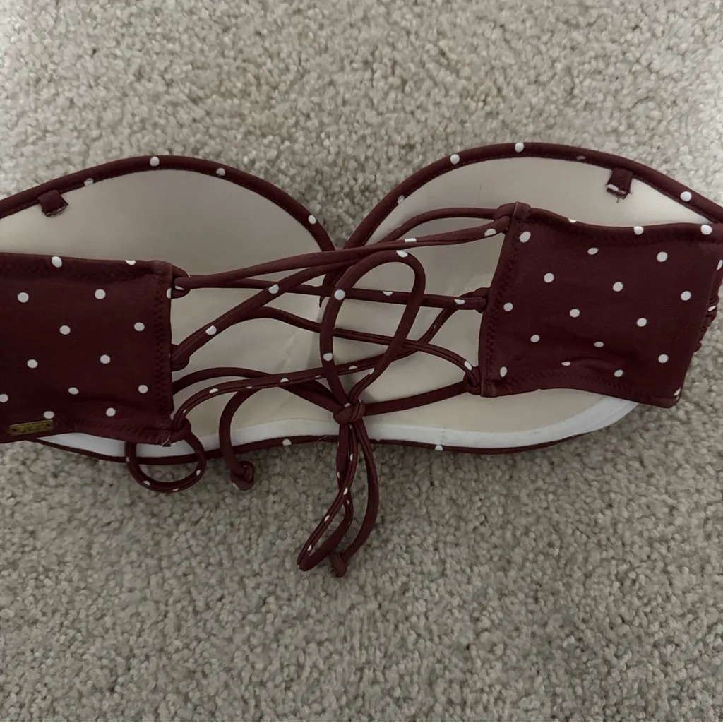 VICTORIA SECRET PINK SWIM Women's Polka Dot Ruched Bandeau Petite Medium Rose - Image 3