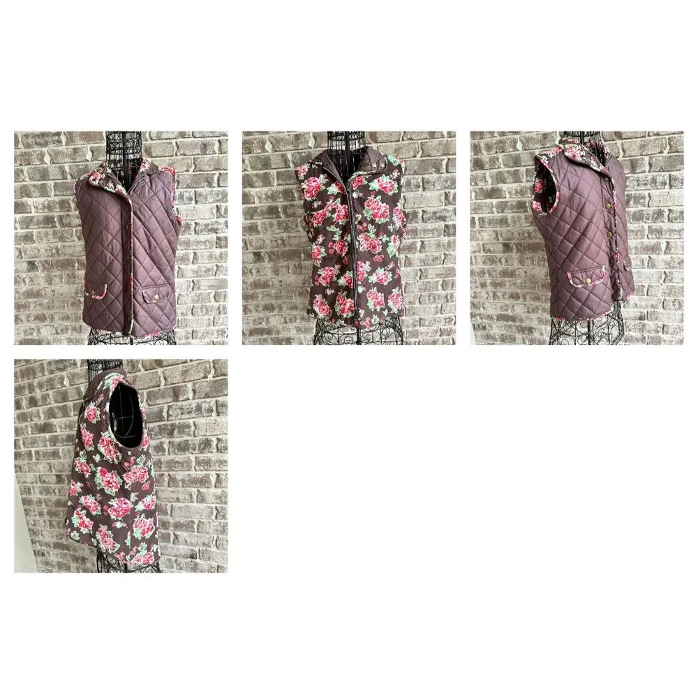 Matilda Jane Sz S Sydney Reversible Quilted Puffer Vest Brown Floral Cor… - Image 2