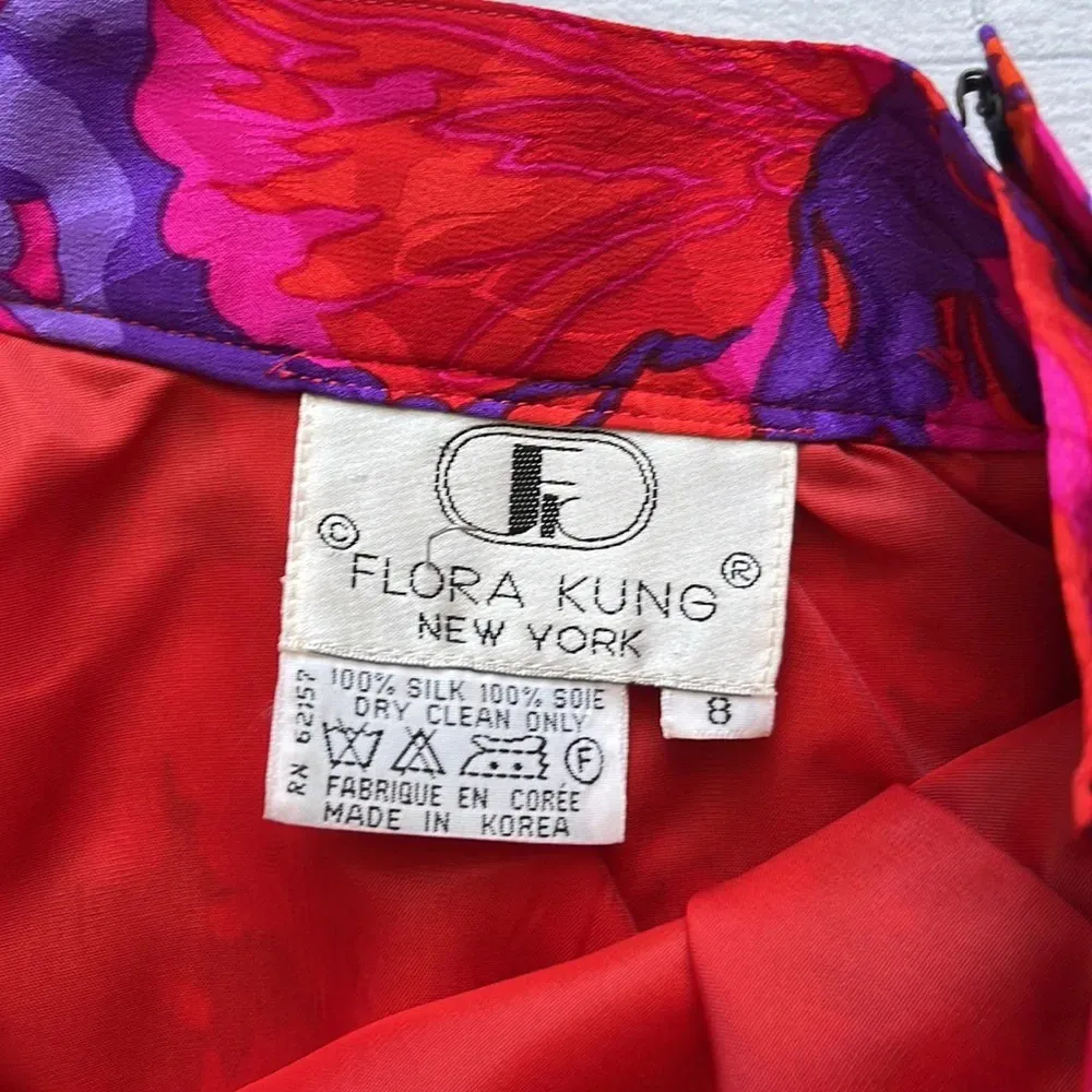 Vintage 100% Silk Bright Floral Print Skirt Size 8 Red - Image 5