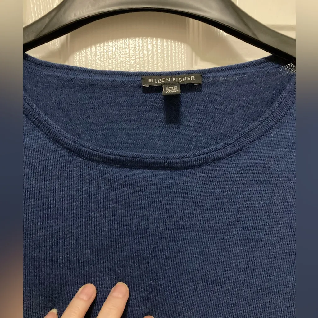 Eileen Fisher Women's Navy Two Tone 100% Merino Wool Sweater - Image 4