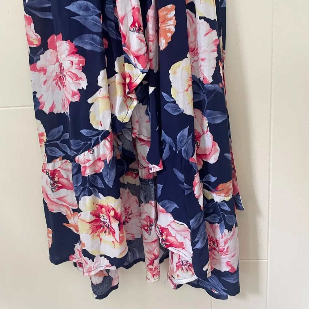Old Navy NEW True Wrap Midi Dress Navy Blue Floral Ruffle ~ NWT Size S - Image 5