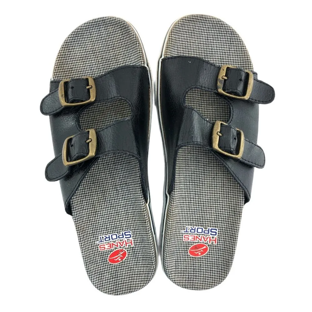 VINTAGE Y2K Hanes Sport Women's US 8 Black Double Strap Platform Slides - Image 6