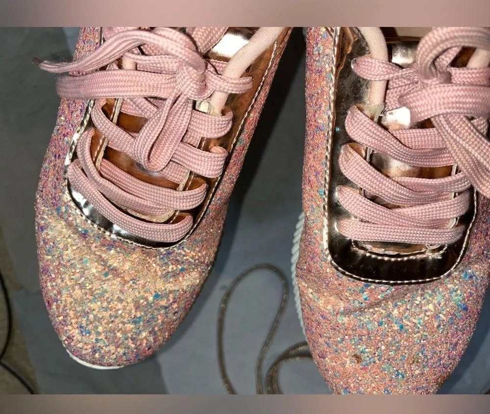Forever Iridescent Sequin Glitter Reflective Metallic RoseGold Pink Tennis Shoes Size 9 - Image 8