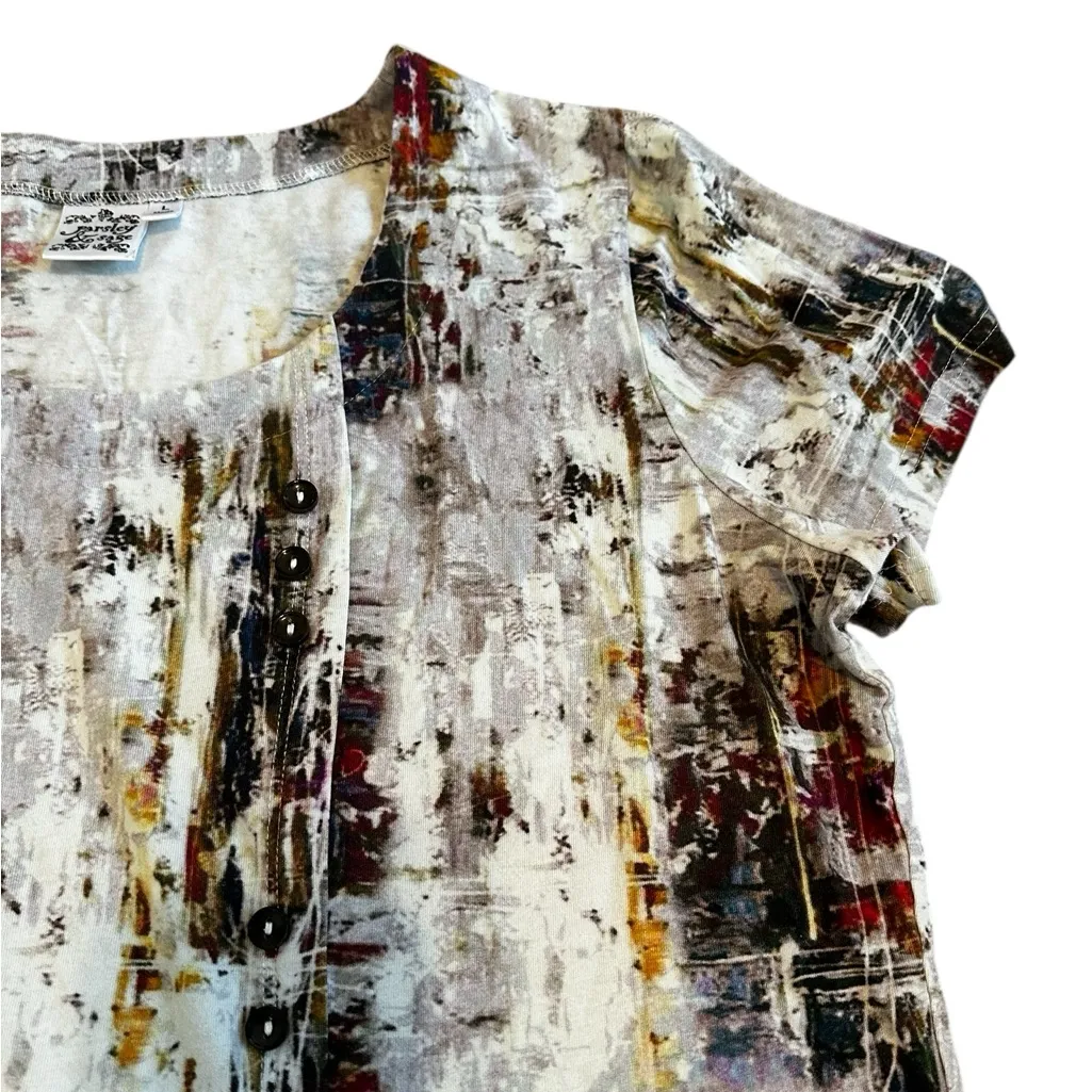 Parsley & Sage Top Buttons Detail Abstract Artsy Art To Wear Size Large - Image 3