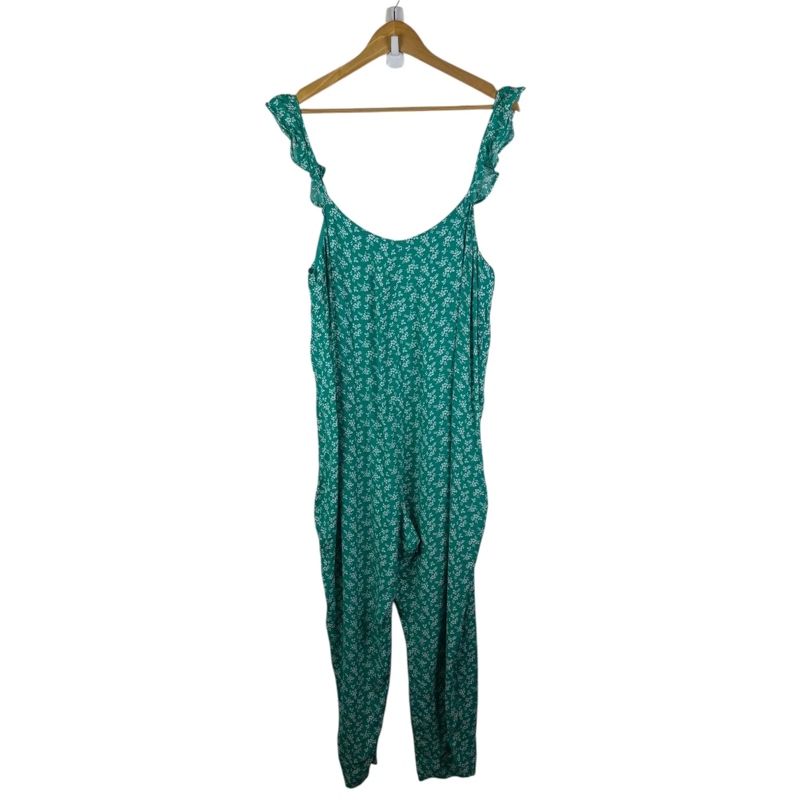 The Nines by Hatch Green Floral Ruffle Strap Jumpsuit Size XXL Maternity Boho - Image 2