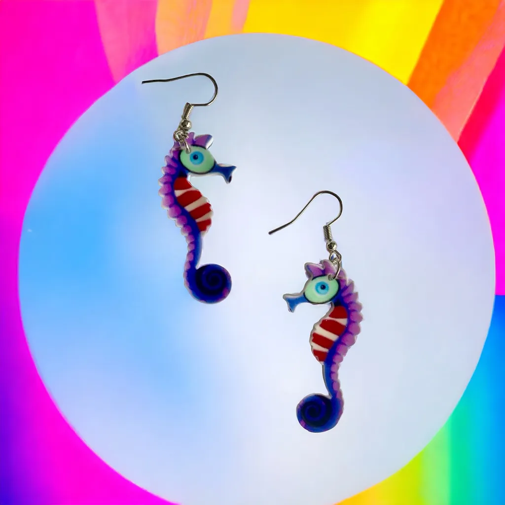 Cute Colorful Seahorse Design Dangle Earrings‎ Bohemian Ocean Style Acrylic - Image 6