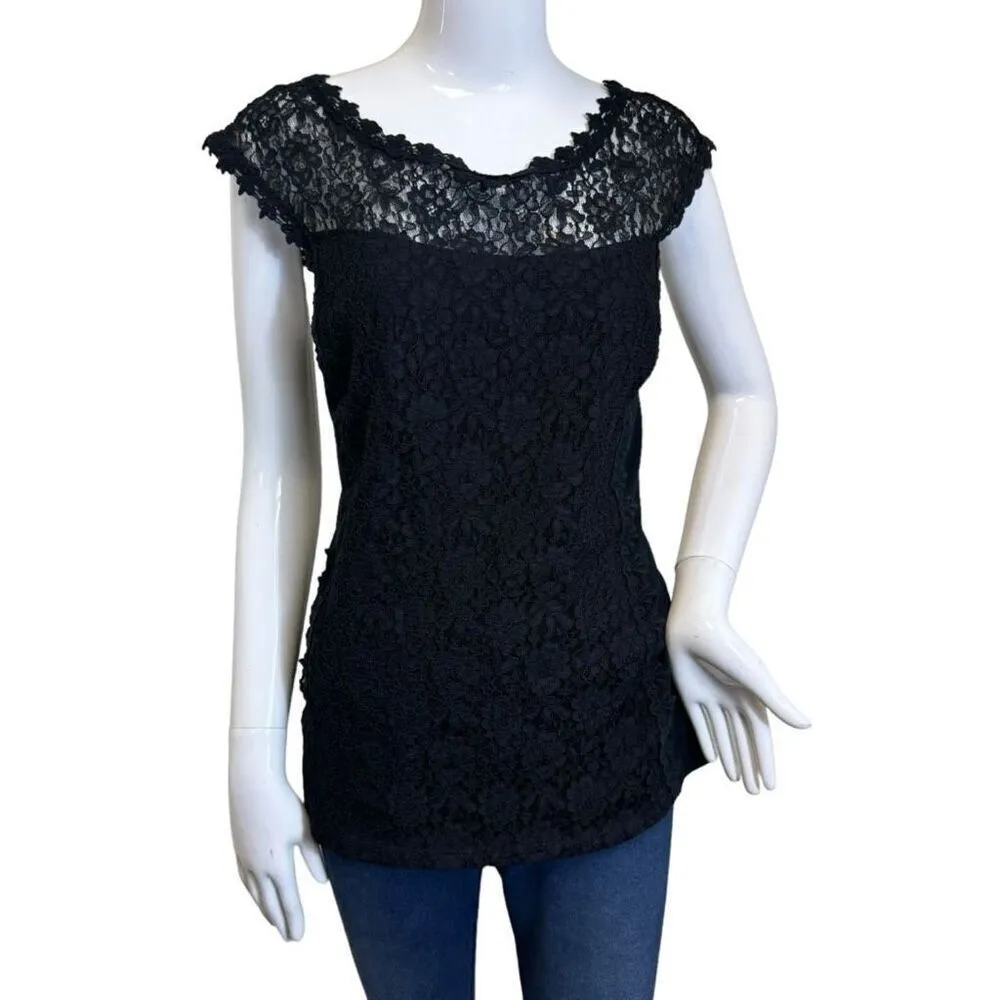 ✨EXPRESS Women's Crochet Lace Trim Black Sz Medium Top Blouse✨ - Image 3