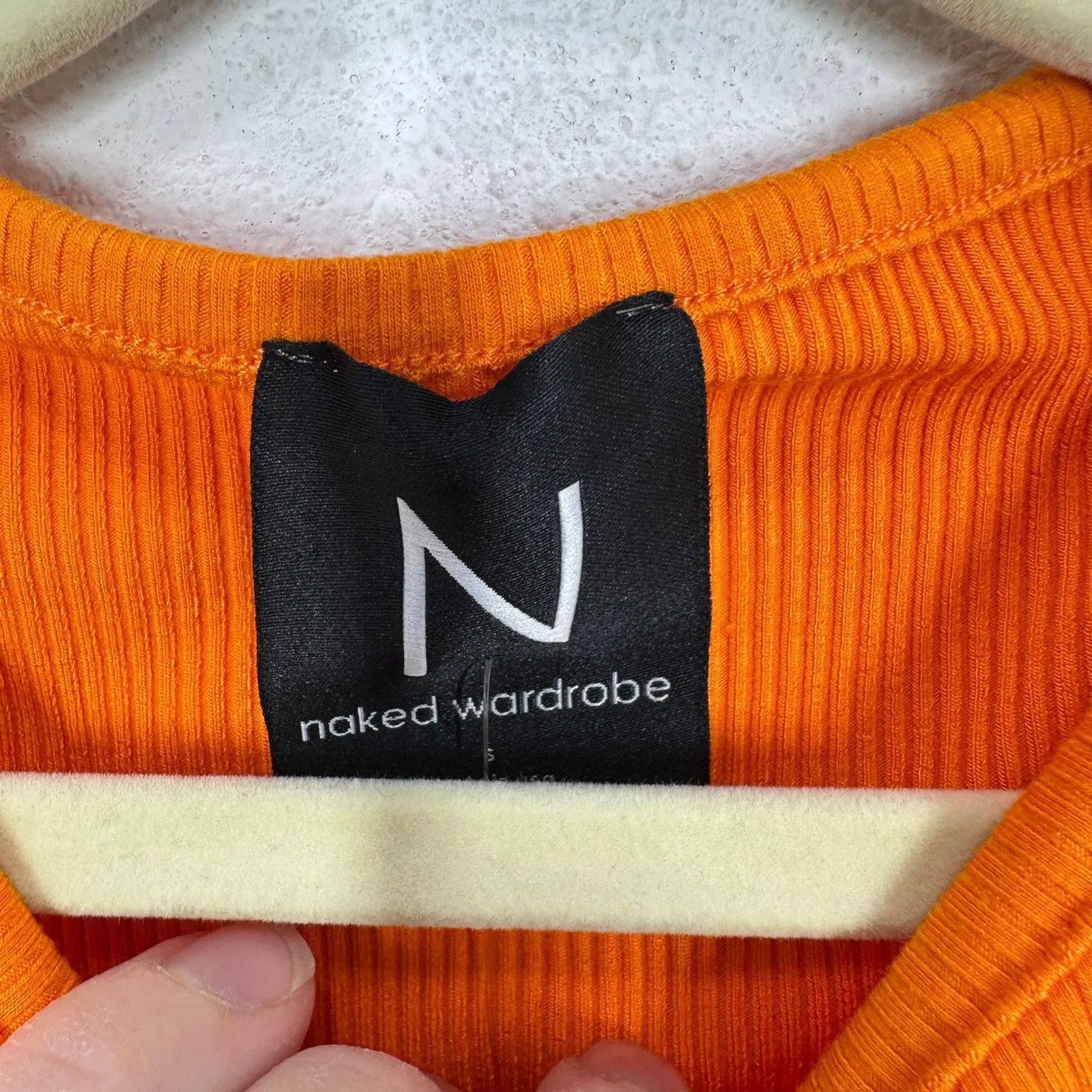 Naked Wardrobe Ribbed Crop Tank Top Orange Racerback Sleeveless Size S - Image 3