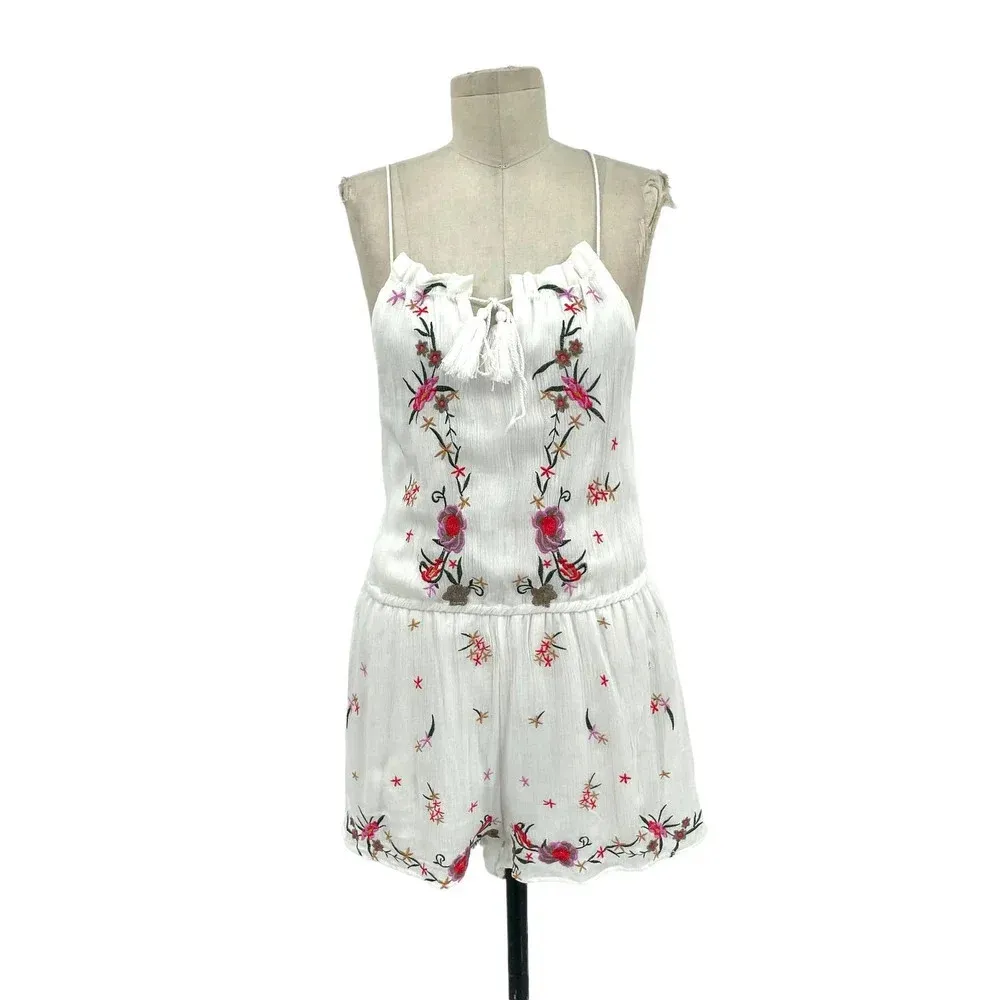 Raga Flora Romper White Embroidered Tasseled Size‎ Small - Image 3