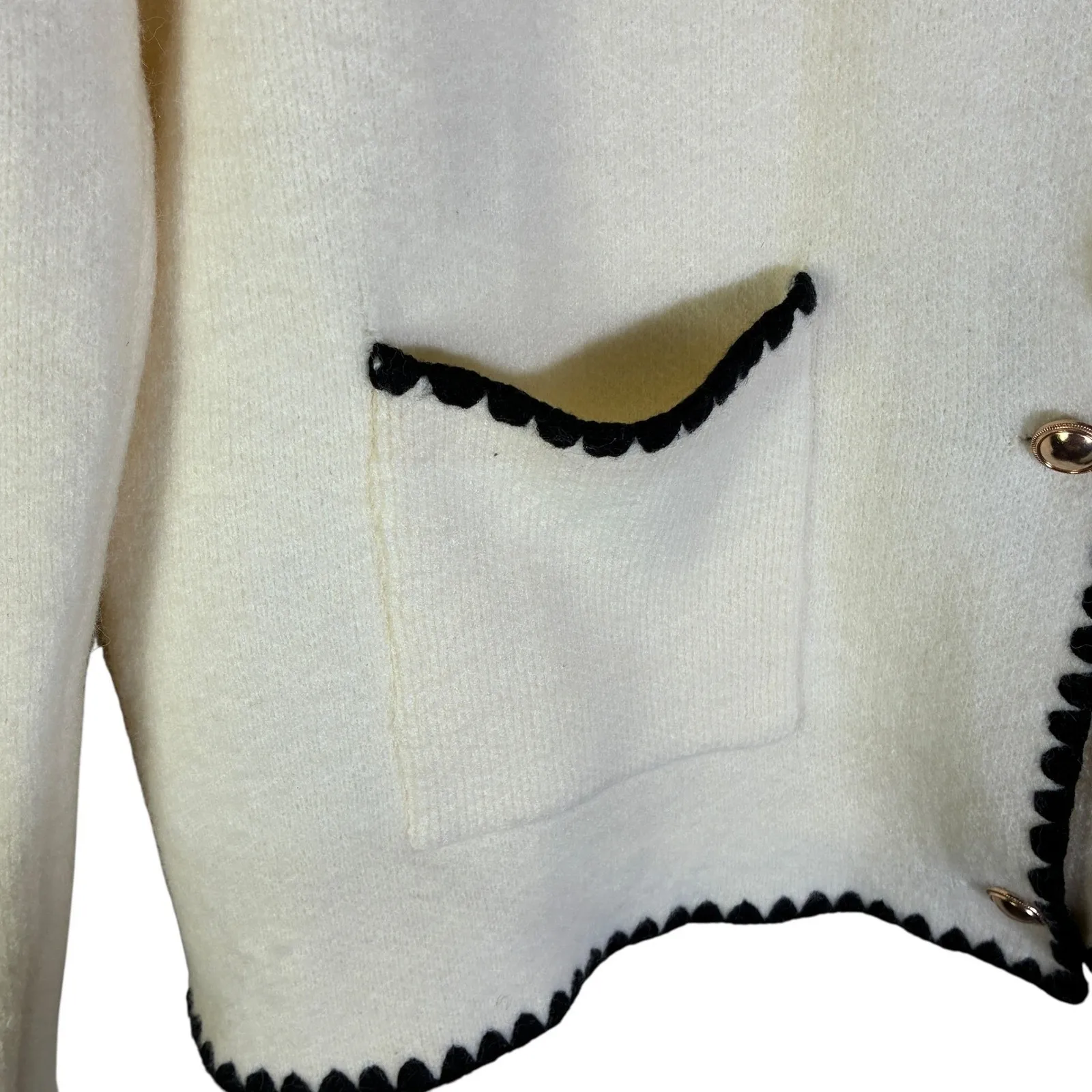 NWT Knit Cardigan Jacket Womens XL Cream Black Trim Classic Preppy Elegant - Image 5