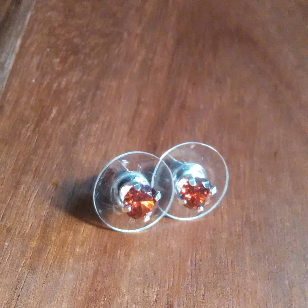 Red Simulated Diamond Sterling Silver Stud Earrings - Image 3