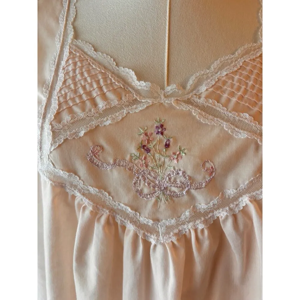 Vintage Pink Barbizon Pajama COTTON Embroidered Medium USA Light Lace Floral - Image 4