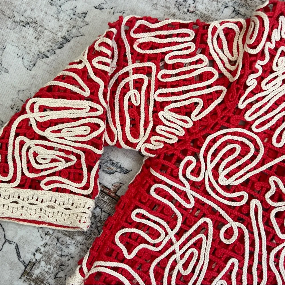 Chico’s Red and Cream Crochet Shrug Jacket - Image 12