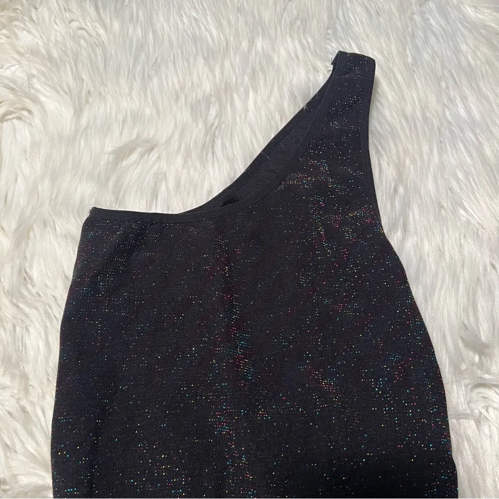 One Shoulder Lurex Bodysuit Black Metallic Rainbow - Image 2