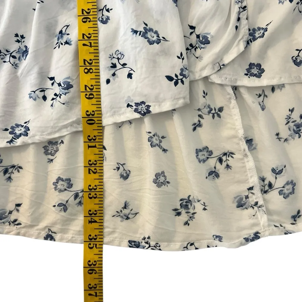 Hollister Tiered Floral Maxi Skirt Size S White High-Low Ruffled Boho Cottage - Image 7