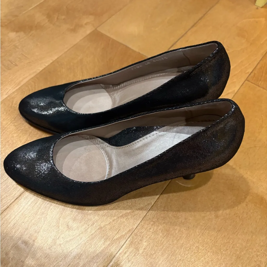 BeautiFeel LOTUS leather suede metallic black silver pumps shoes sz 40 9 - Image 4