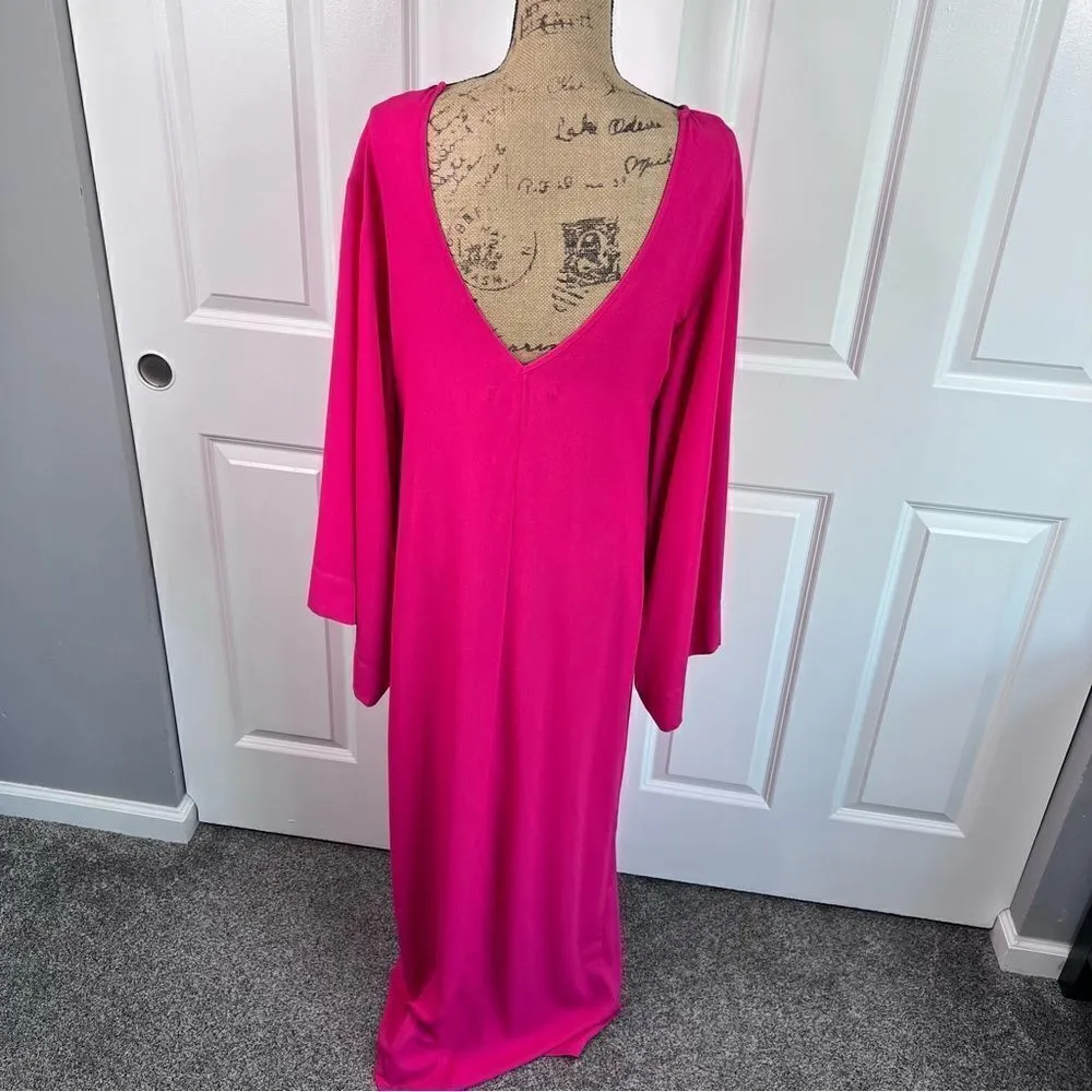 Sz 8 Geoffrey Henning (Nordstrom) Pink Open Back Kimono Sleeve Maxi Dress - Image 4