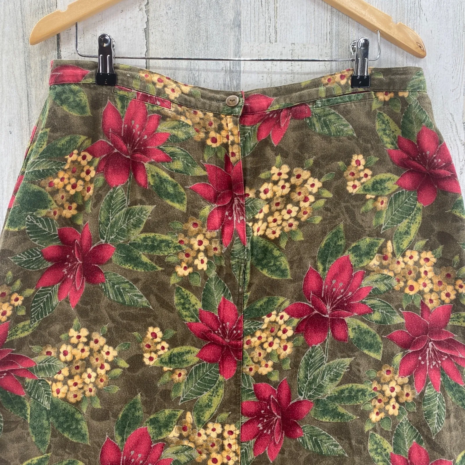 Westbound Skirt Womens XL Green Floral Cotton Linen Blend Pockets Vintage - Image 3