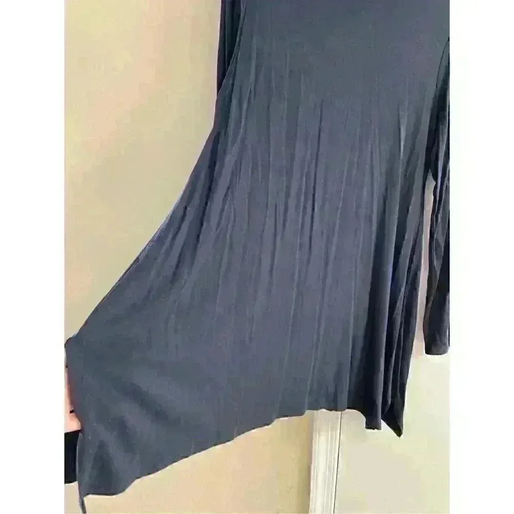 Soft surroundings - Navy Cowl Mock Neck Shark Bite Hem Shirt Dress/Tunic, Medium - Image 2