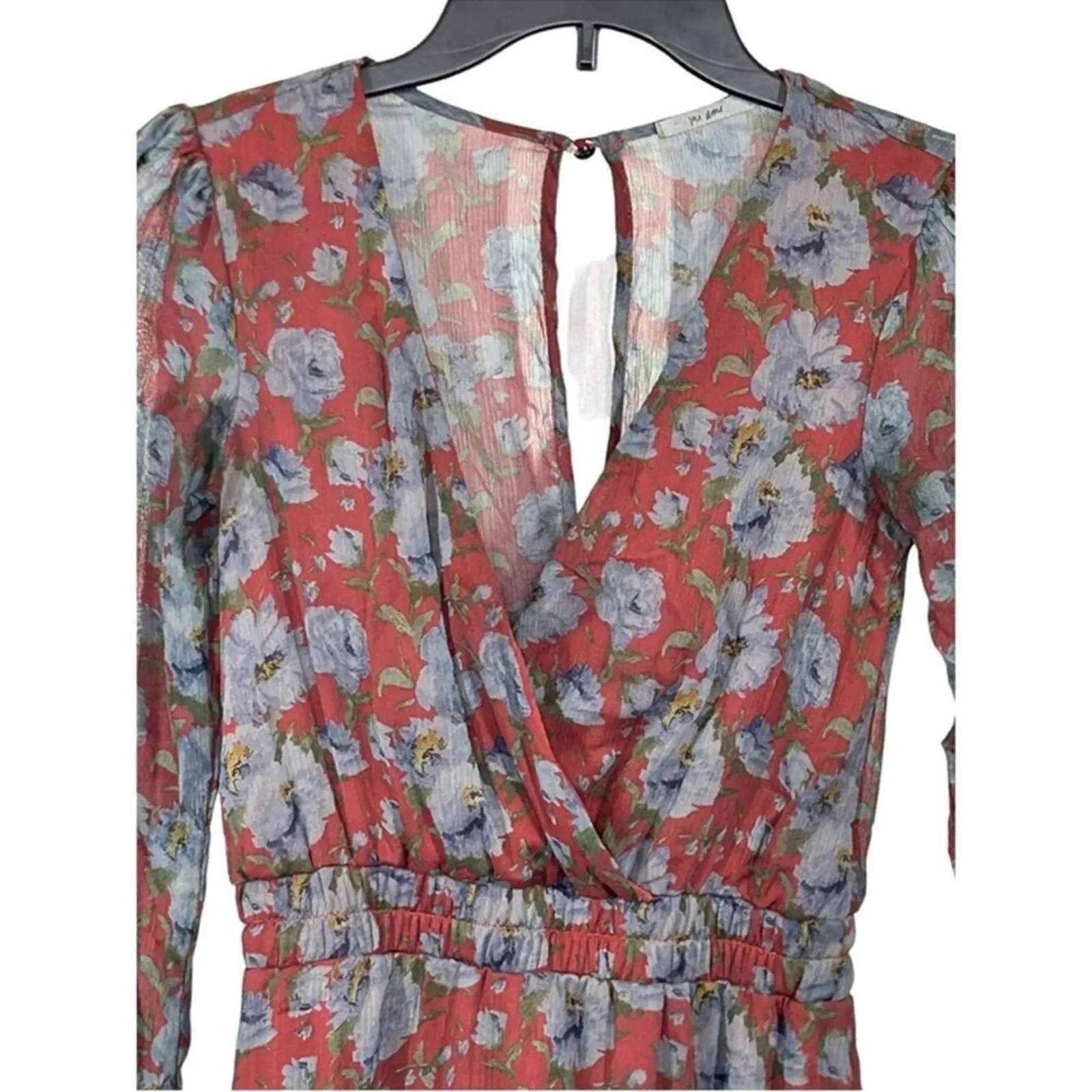 Mi Ami by Francesca’s Floral Faux Wrap Mini Dress Burgundy Size XXS Gray - Image 5