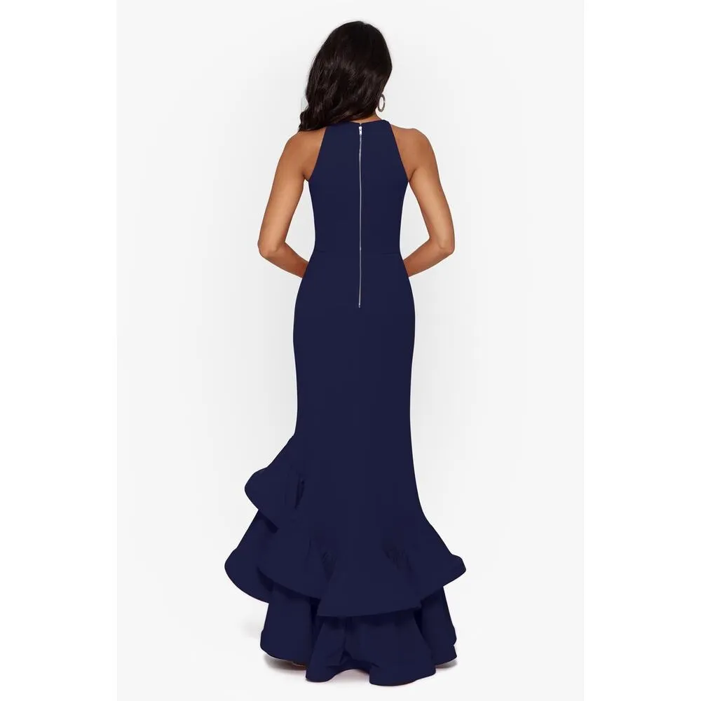 BETSY & ADAM navy Ruffle gown prom Hem Dress size 6P - Image 2